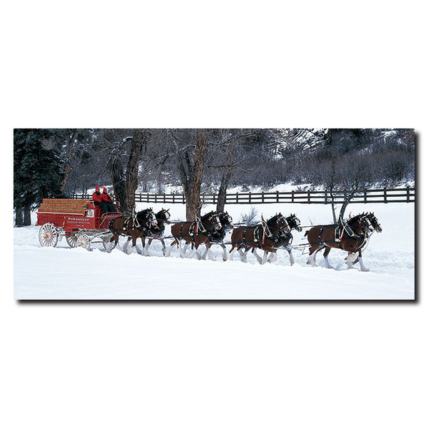 Trademark Fine Art Clydesdales in Snow Covered Field w/ fence- 20x47 Canvas, 20x47 AB280-C2047GG